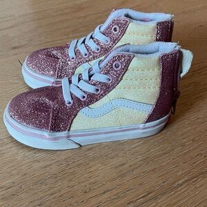 Vans Girls Glittery Pink and Light Yellow Kids High-Tops | Like New Size 6.5